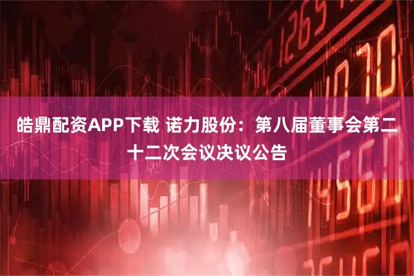 皓鼎配资APP下载 诺力股份：第八届董事会第二十二次会议决议公告