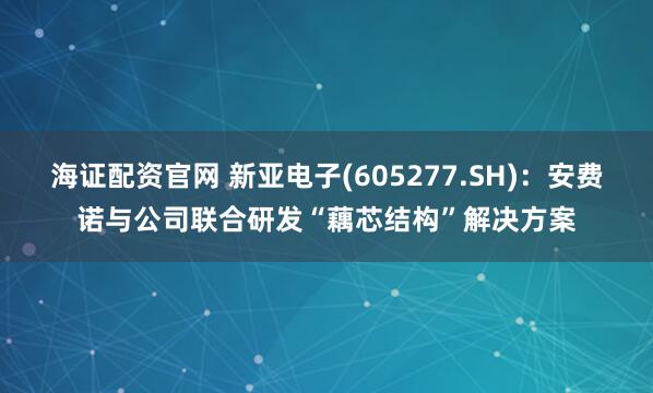 海证配资官网 新亚电子(605277.SH)：安费诺与公司联合研发“藕芯结构”解决方案